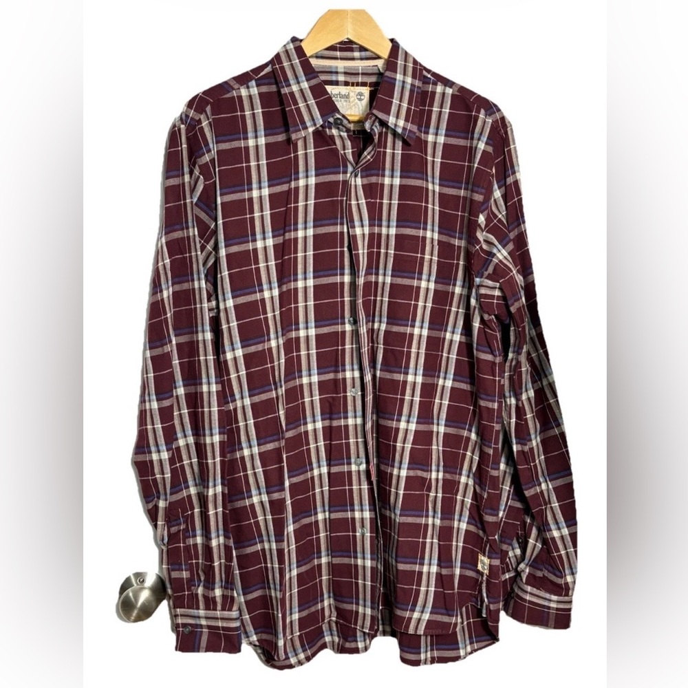 Timberland Burgundy Plaid Casual Shirt Men's Size XLT Excellent Cond 100% COTTON